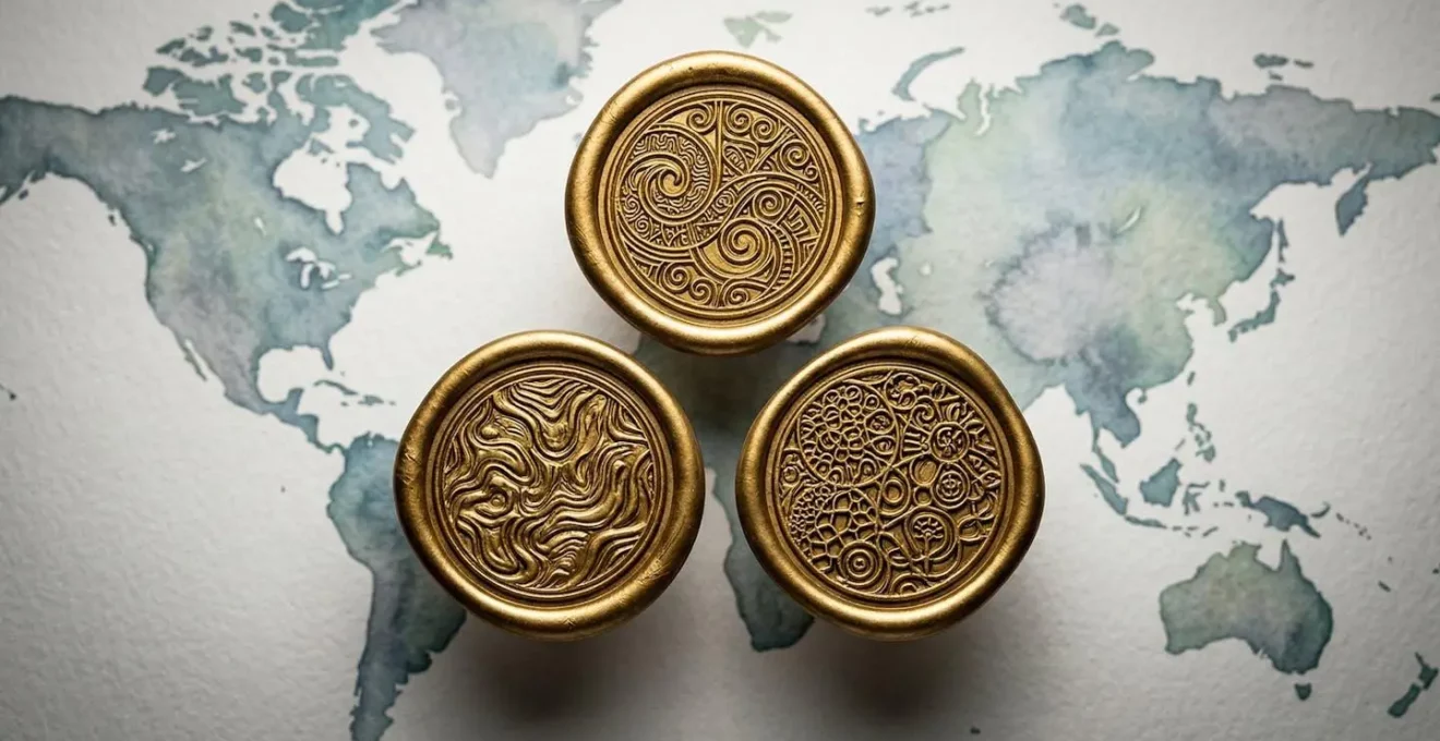 Trois sceaux dorés représentant les accréditations AACSB, EQUIS et AMBA disposés en triangle