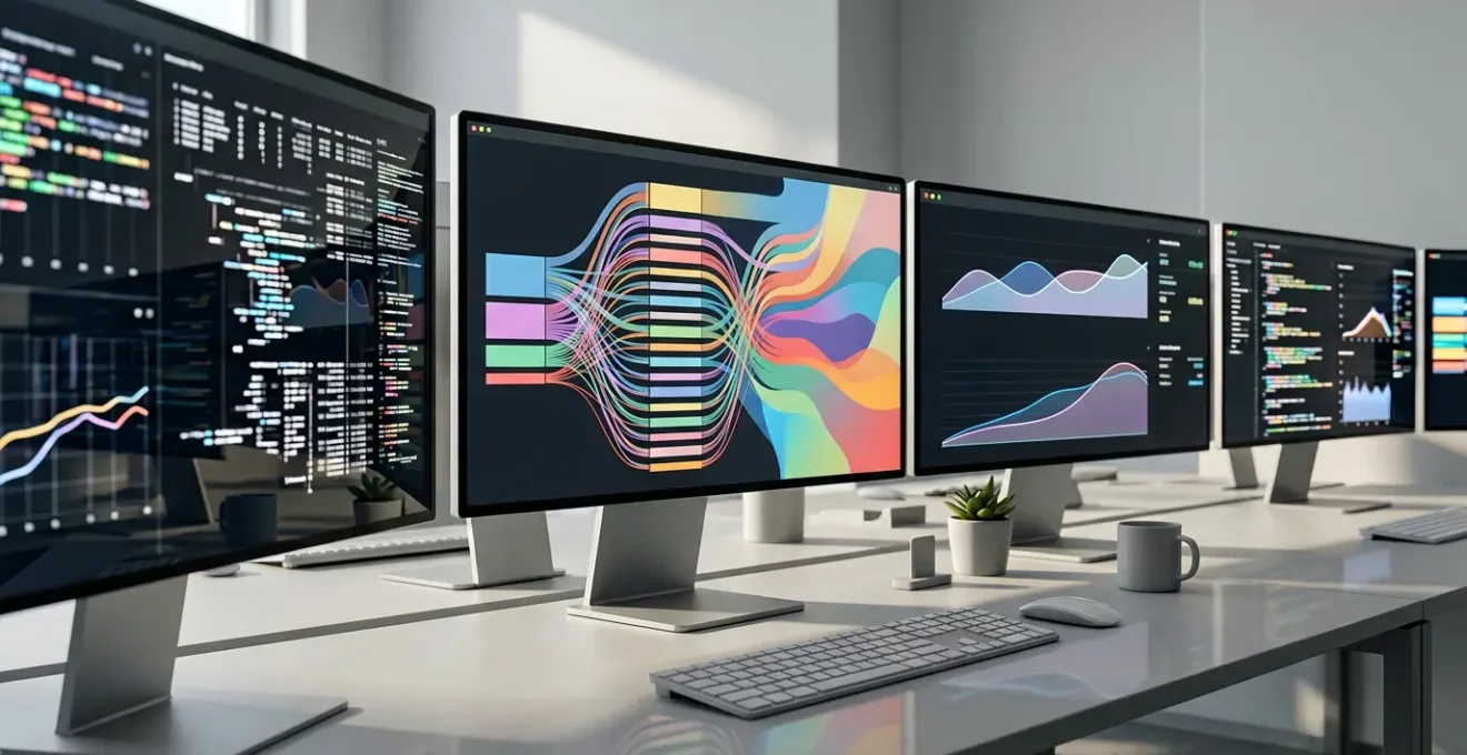 Analyse technique SEO de code JavaScript sur plusieurs écrans avec graphiques de performance