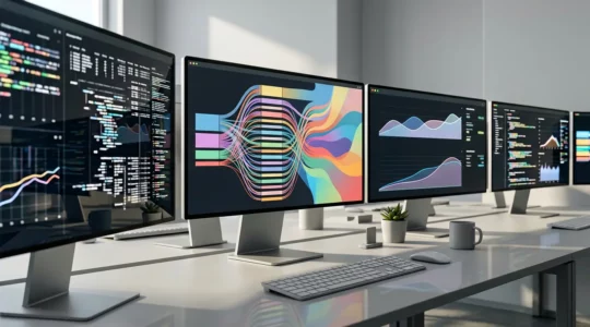 Analyse technique SEO de code JavaScript sur plusieurs écrans avec graphiques de performance