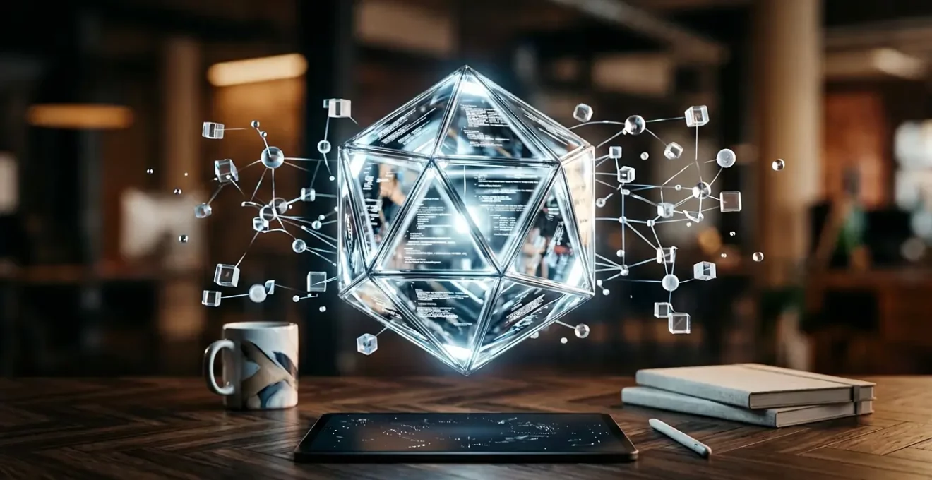 Transformation du SEO face à l'intelligence artificielle et au SGE de Google représentée par une architecture numérique