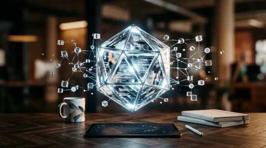 Transformation du SEO face à l'intelligence artificielle et au SGE de Google représentée par une architecture numérique