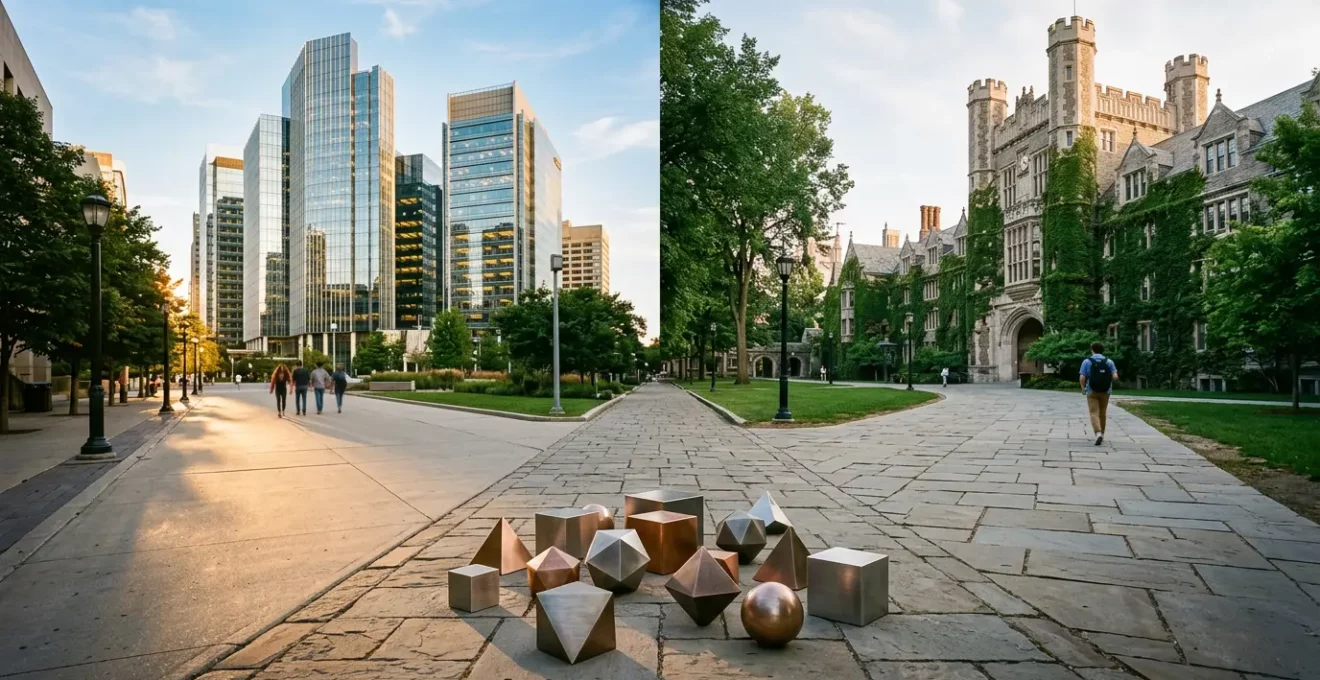 Scène comparative montrant un carrefour entre deux chemins distincts représentant les choix de formation en développement informatique