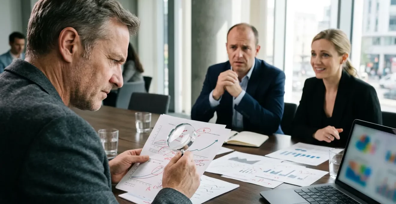 Professionnels analysant attentivement un contrat d'agence dans un bureau moderne