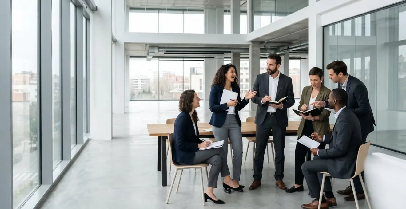 Groupe de professionnels en cercle échangeant autour de leurs expériences de formation