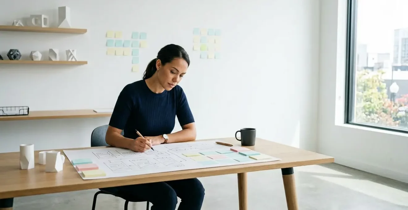 Entrepreneur travaillant sur son MVP avec des outils no-code dans un environnement de startup moderne