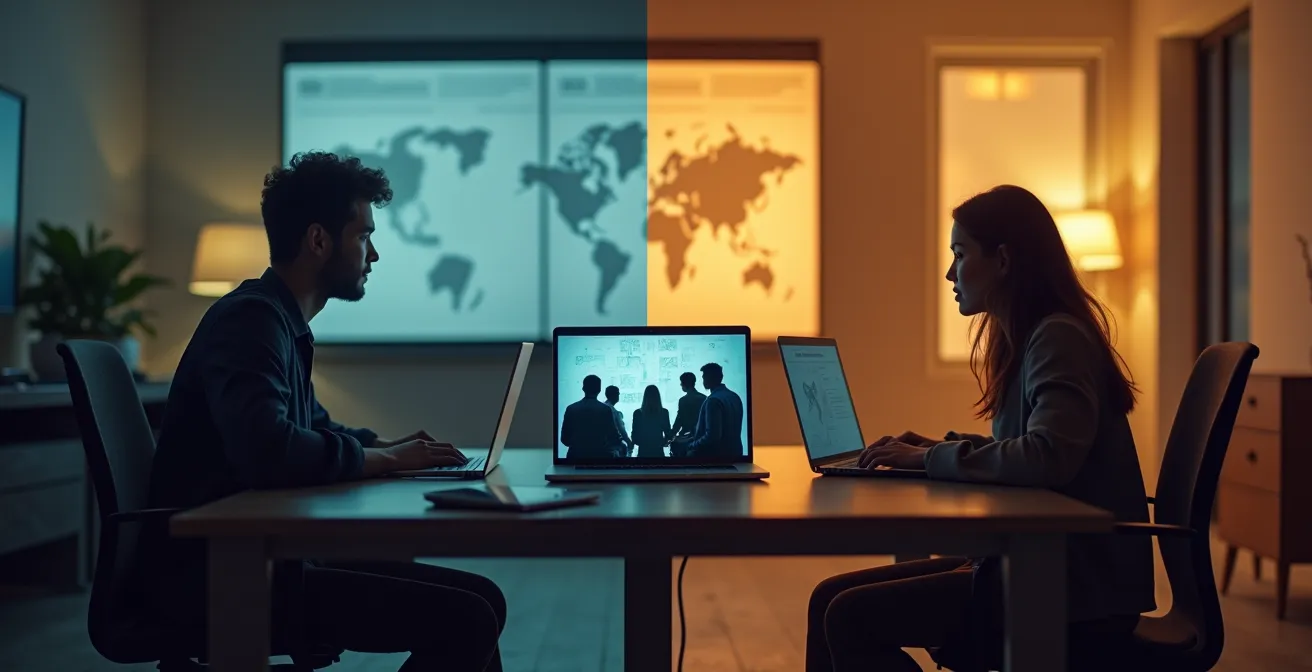 Freelance travaillant à distance en visioconférence avec l'équipe principale