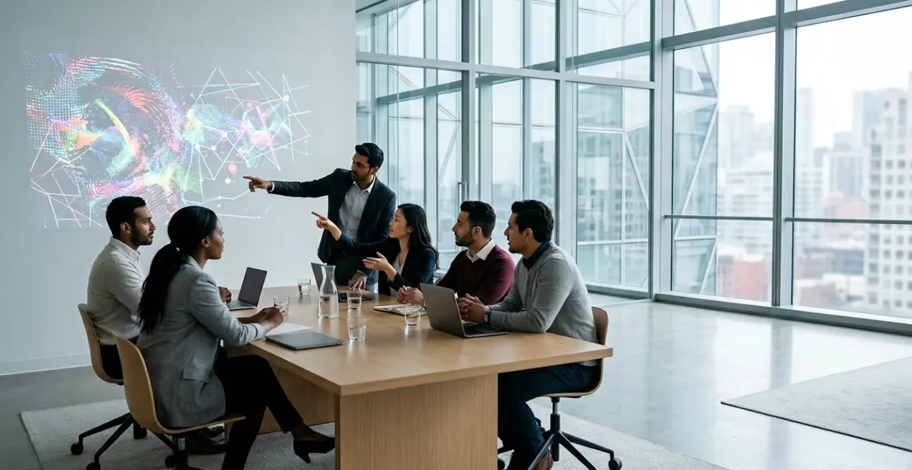 Équipe professionnelle analysant des données sur écrans dans un bureau moderne