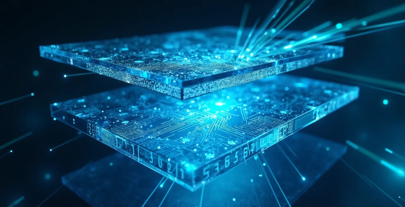Visualisation abstraite d'une base de données avec index colorés accélérant les requêtes