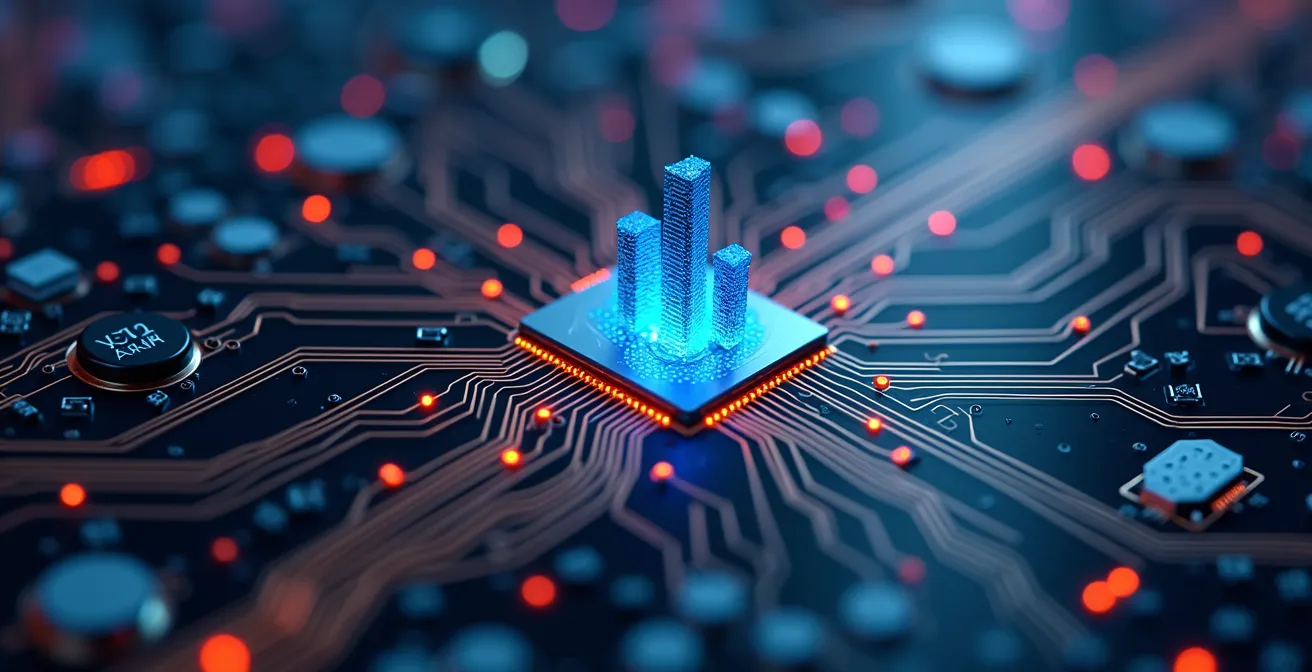 Macro shot de circuits électroniques avec flux de données sécurisés