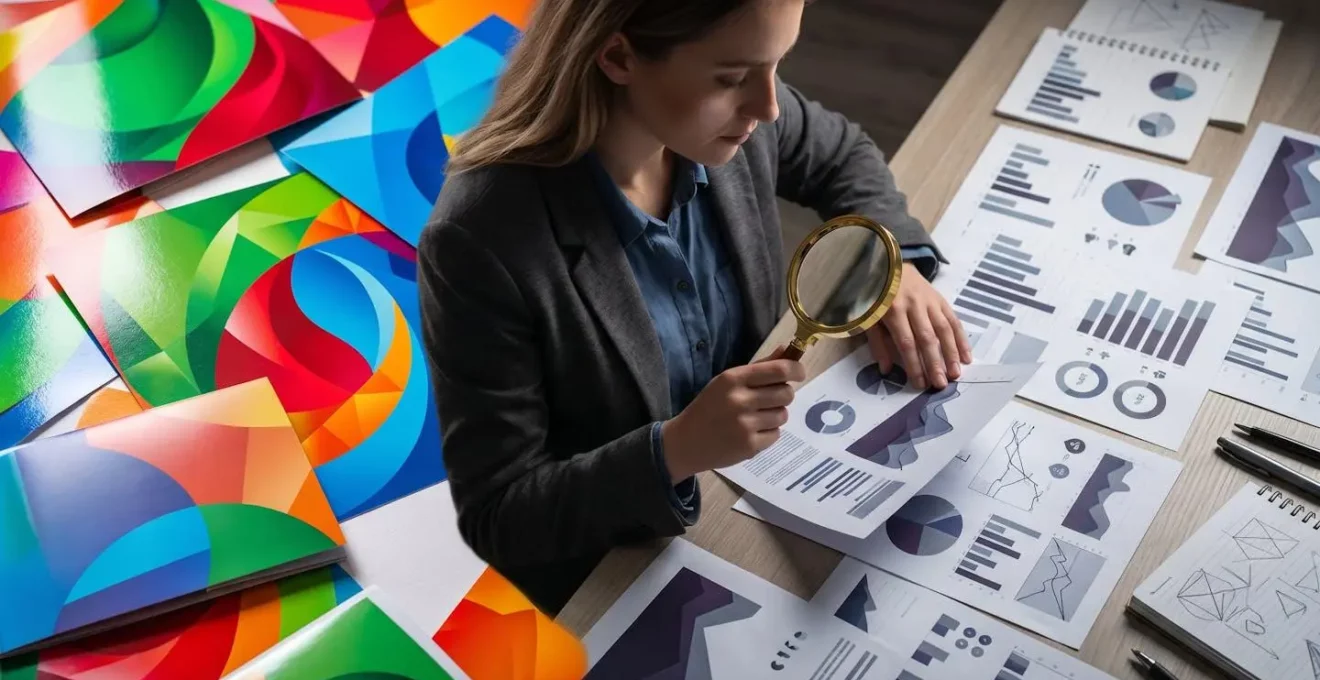 Étudiant analysant des documents d'orientation scolaire avec ordinateur portable montrant des statistiques